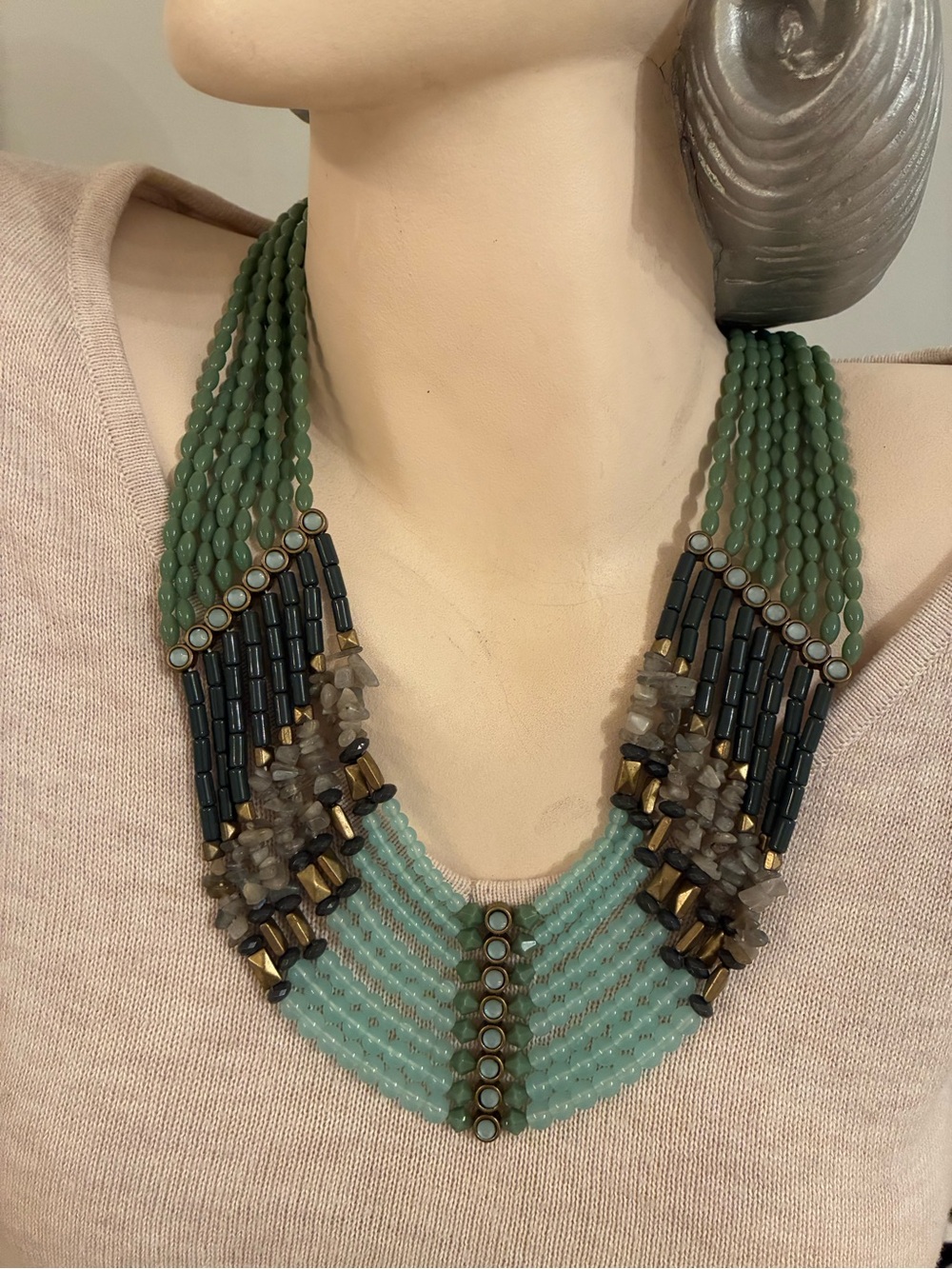 Lia Sophia Retired Goddess Beaded Statement Bib Necklace